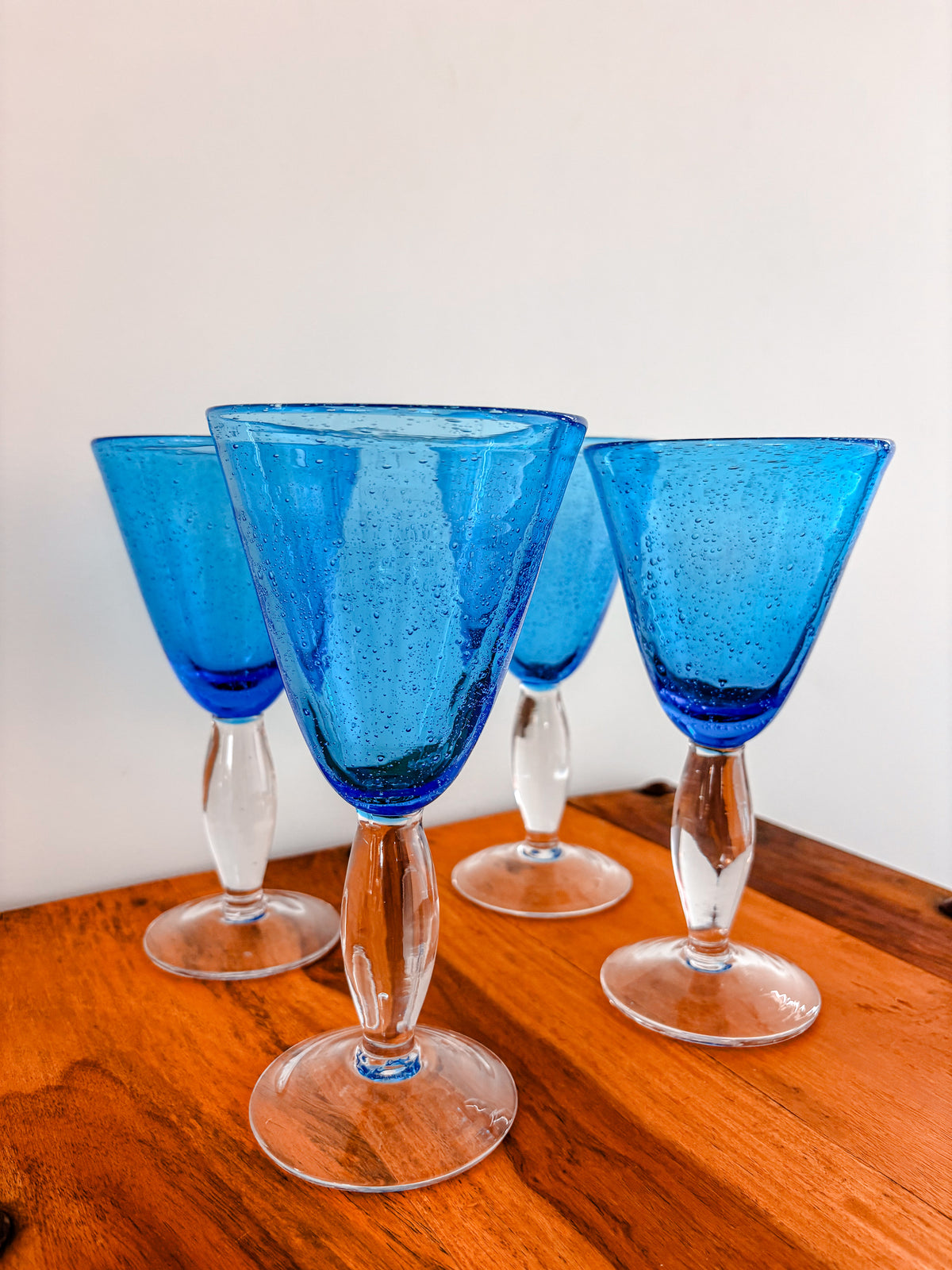 Four Hand Blown Artland Iris Blue Goblets