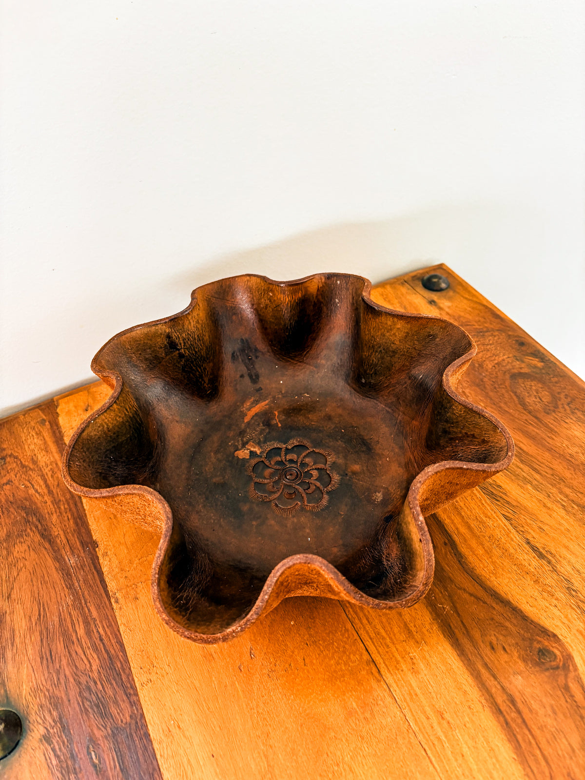 Genuine Leather Scalloped Edge Bowl