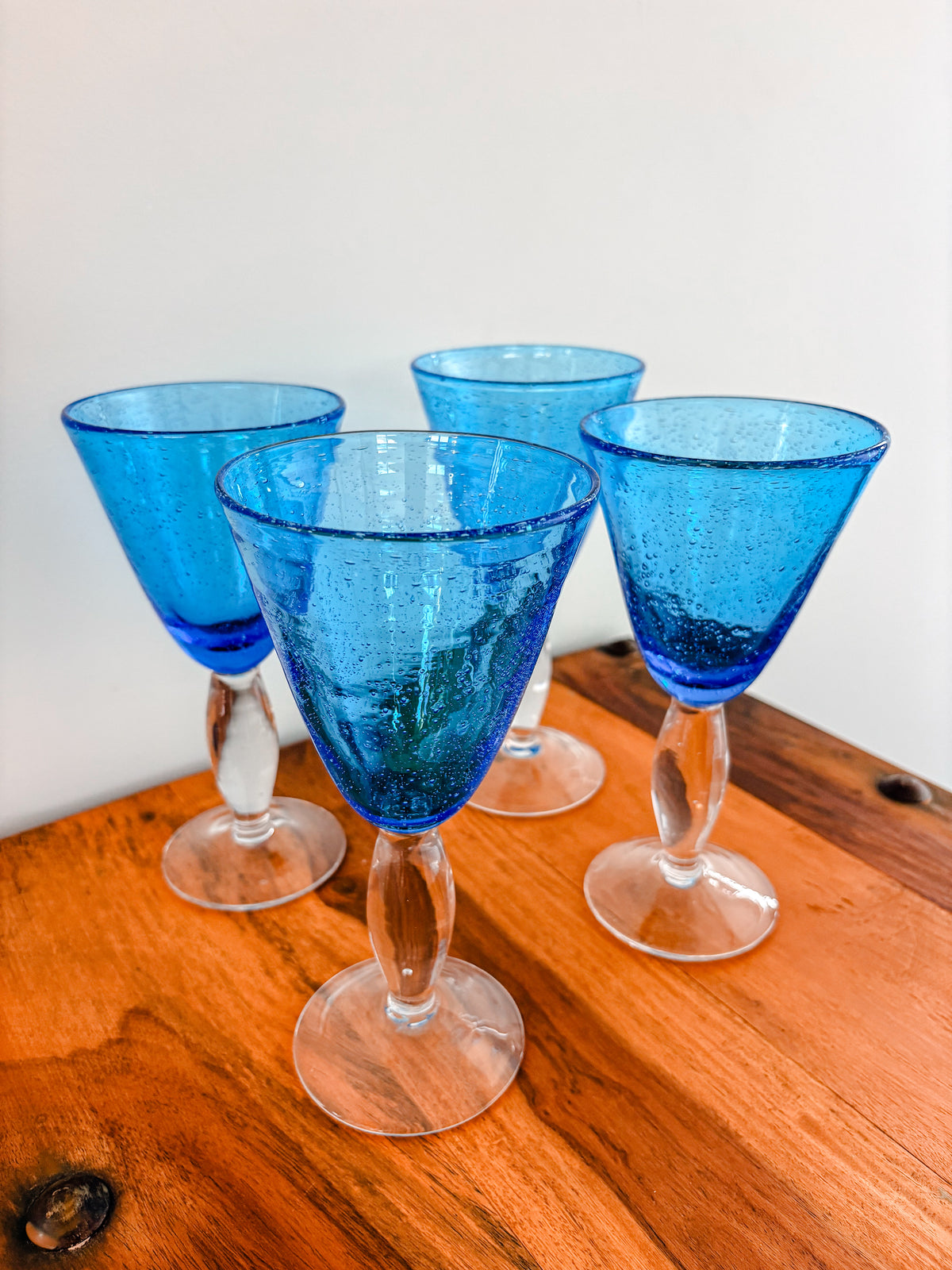 Four Hand Blown Artland Iris Blue Goblets