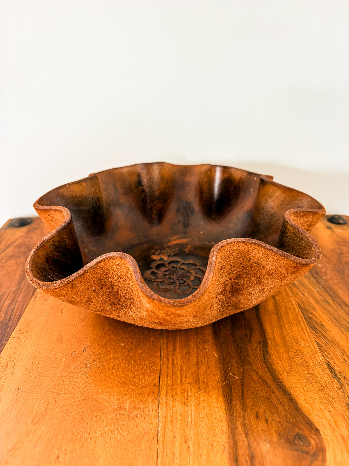 Genuine Leather Scalloped Edge Bowl