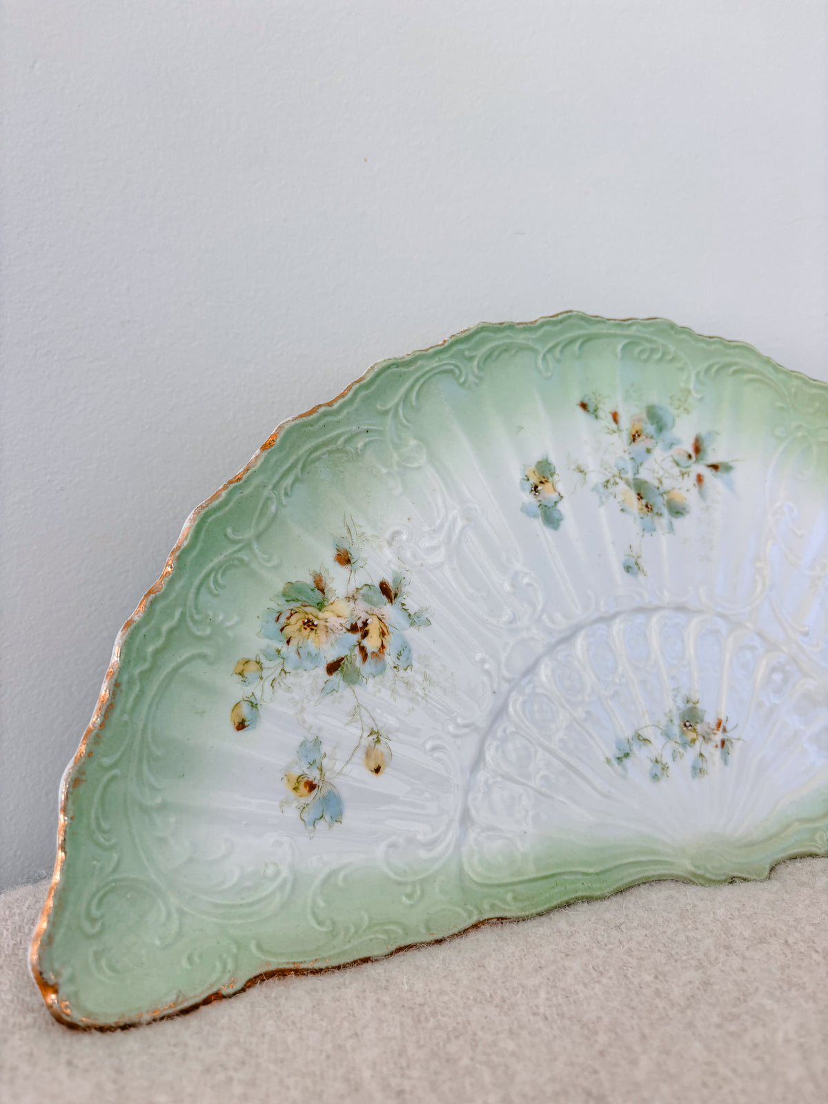 Antique Porcelain Fan Floral Tray