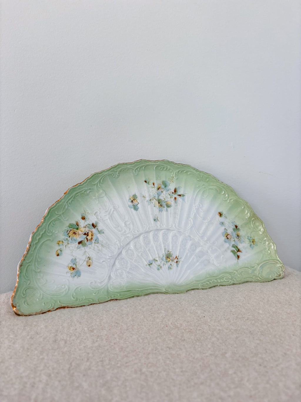 Antique Porcelain Fan Floral Tray