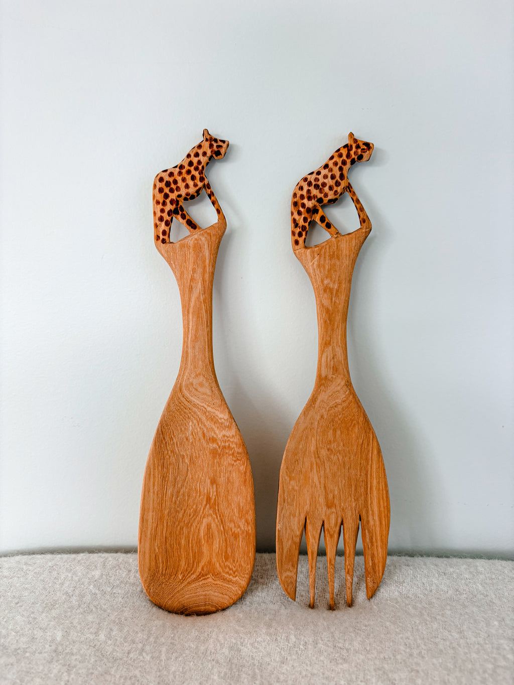 Cheetah Wooden Salad Servers