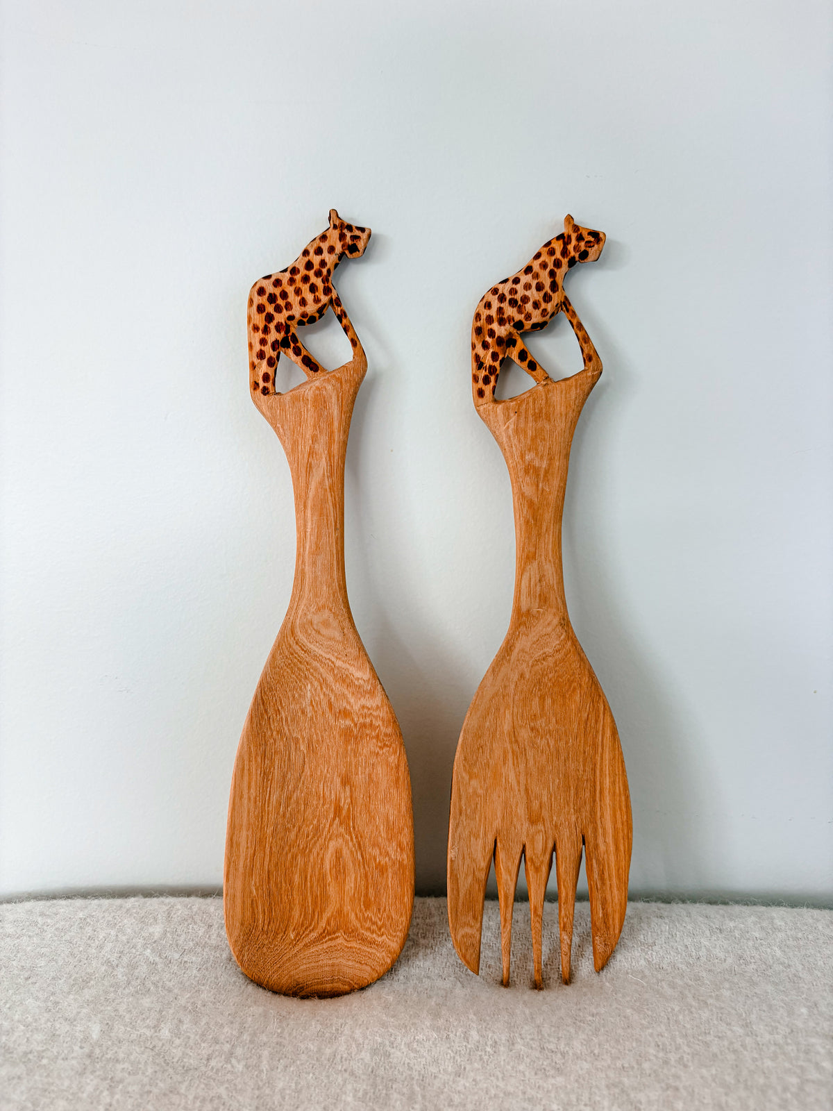 Cheetah Wooden Salad Servers